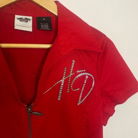 Vintage Harley Davidson Pinup Girl Style Full Zip Shirt - Picture 2 of 5